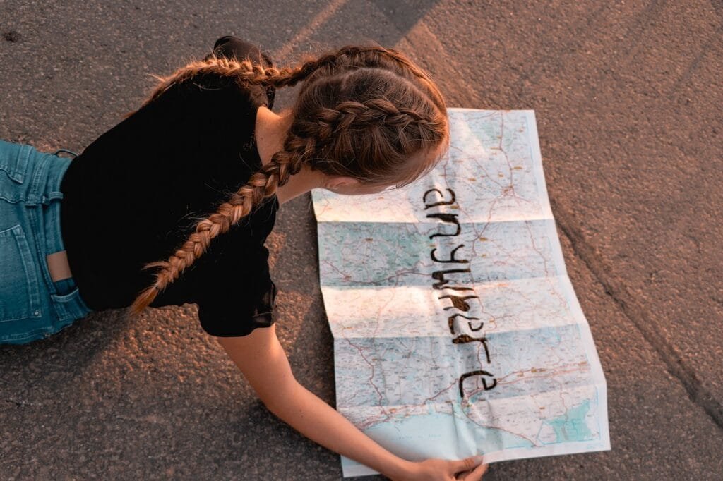 Will You Regret Not Traveling? How to Stop Making Excuses and Finally Go! girl, woman, hair, braids, map of the world, street map, long hair, blond, travel, atlas, map, treasure map, road, map, map, map, map, map