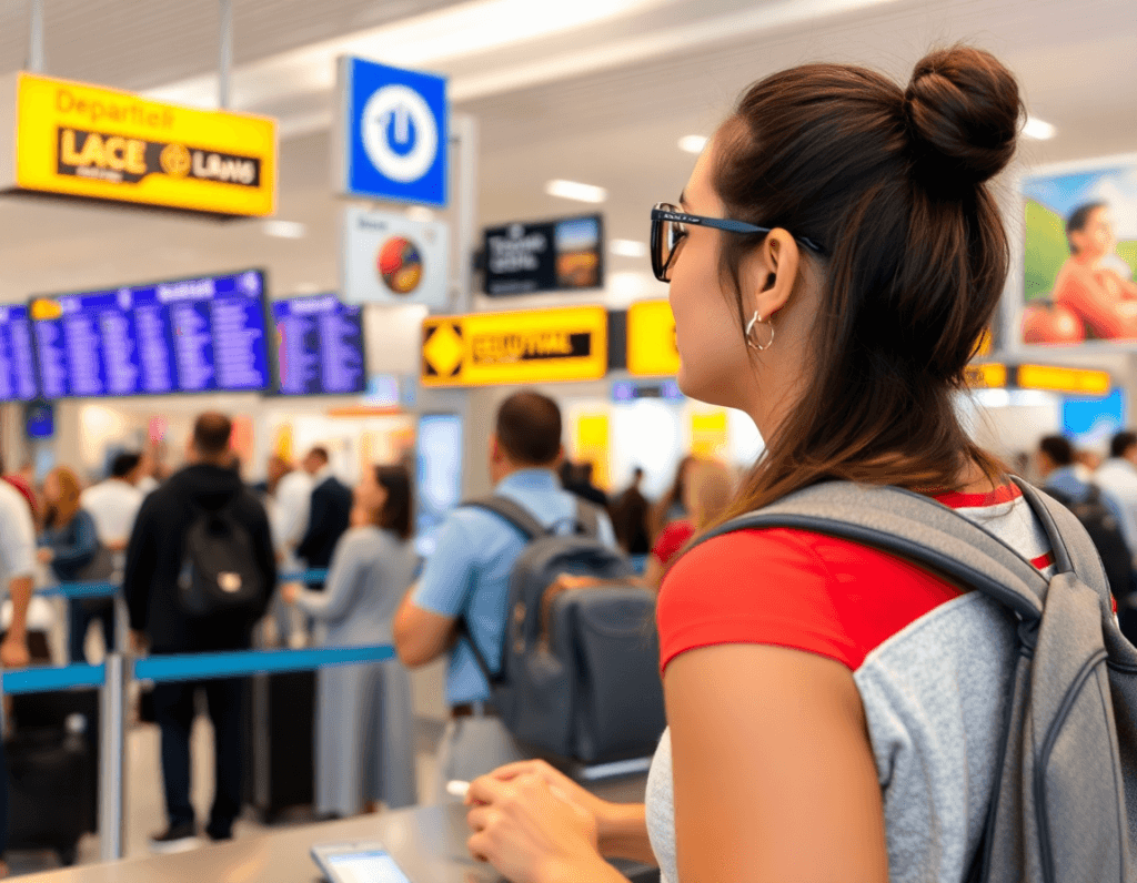 Turning Travel Dreams Into Reality: Choosing a Destination 🧭✈️ Image insinuating Success : Travel Decision Made. A girl in an airport looking at the departures board.